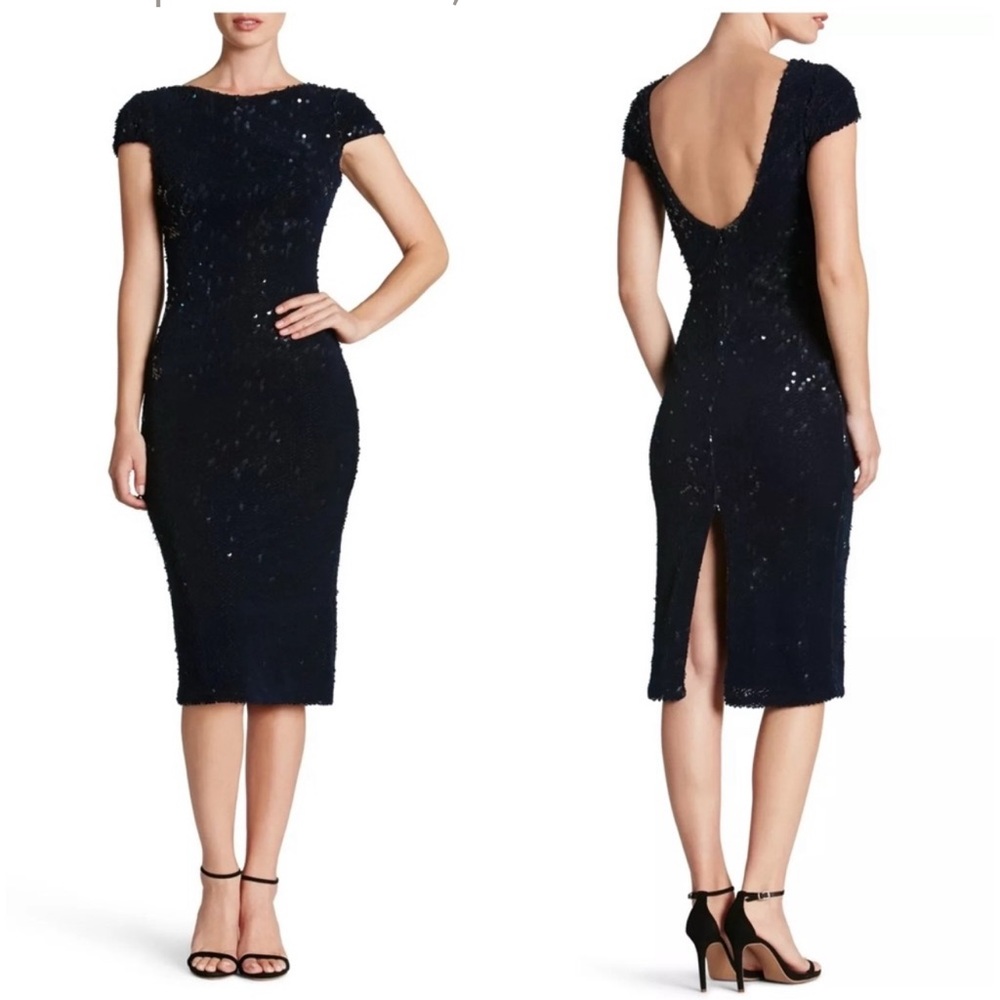 NWT Dress the Population Black Velvet Sequin Bodycon Dress - Size L